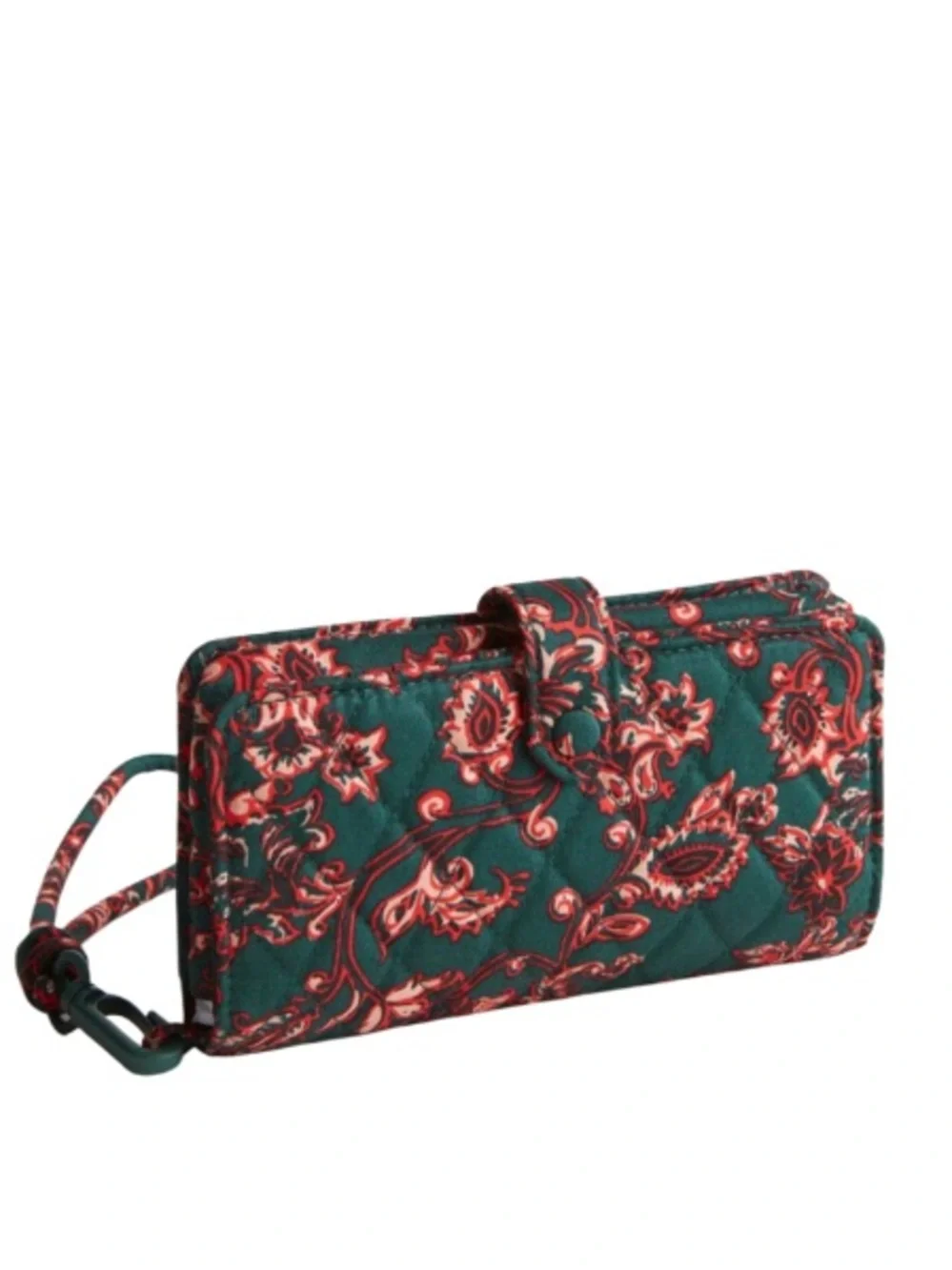 NWT Vera Bradley Floral Quilted Phone Wallet Removable Wristlet Strap Green Red